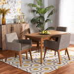 Load image into Gallery viewer, Baxton Studio Dorina Mid-Century Modern Gravel Fabric Upholstered And Walnut Brown Finished Wood 5-Piece Dining Set
