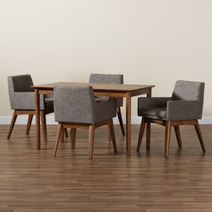 Baxton Studio Dorina Mid-Century Modern Gravel Fabric Upholstered And Walnut Brown Finished Wood 5-Piece Dining Set