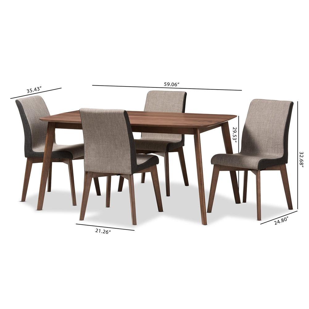 Baxton Studio Kimberly Mid-Century Modern Beige And Brown Fabric 5-Piece Dining Set