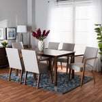 Load image into Gallery viewer, Baxton Studio Glenda Mid-Century Modern Greyish Beige Fabric Upholstered And Walnut Brown Finished Wood 7-Piece Dining Set
