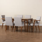 Load image into Gallery viewer, Baxton Studio Glenda Mid-Century Modern Greyish Beige Fabric Upholstered And Walnut Brown Finished Wood 7-Piece Dining Set
