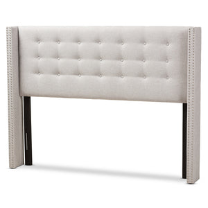 Baxton Studio Ginaro Modern And Contemporary Greyish Beige Fabric Button-Tufted Nail Head Queen Size Winged Headboard