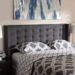 Load image into Gallery viewer, Baxton Studio Ginaro Modern And Contemporary Dark Grey Fabric Button-Tufted Nail Head Queen Size Winged Headboard
