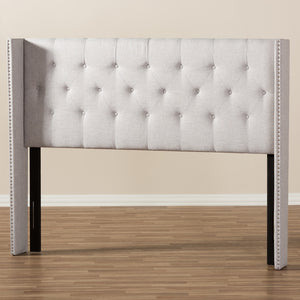 Baxton Studio Ally Modern And Contemporary Greyish Beige Fabric Button-Tufted Nail Head King Size Winged Headboard