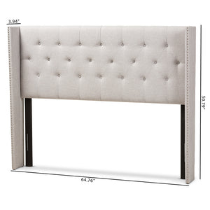 Baxton Studio Ally Modern And Contemporary Greyish Beige Fabric Button-Tufted Nail Head King Size Winged Headboard