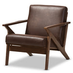 Load image into Gallery viewer, Baxton Studio Bianca Mid-Century Modern Walnut Wood Dark Brown Distressed Faux Leather Lounge Chair
