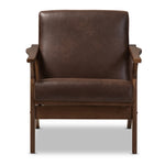 Load image into Gallery viewer, Baxton Studio Bianca Mid-Century Modern Walnut Wood Dark Brown Distressed Faux Leather Lounge Chair
