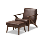 Load image into Gallery viewer, Baxton Studio Bianca Mid-Century Modern Walnut Wood Dark Brown Distressed Faux Leather Lounge Chair And Ottoman Set
