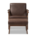 Load image into Gallery viewer, Baxton Studio Bianca Mid-Century Modern Walnut Wood Dark Brown Distressed Faux Leather Lounge Chair And Ottoman Set
