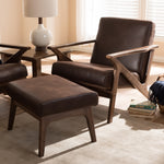 Load image into Gallery viewer, Baxton Studio Bianca Mid-Century Modern Walnut Wood Dark Brown Distressed Faux Leather Lounge Chair And Ottoman Set
