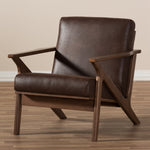 Load image into Gallery viewer, Baxton Studio Bianca Mid-Century Modern Walnut Wood Dark Brown Distressed Faux Leather Lounge Chair
