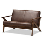 Load image into Gallery viewer, Baxton Studio Bianca Mid-Century Modern Walnut Wood Dark Brown Distressed Faux Leather 2-Seater Loveseat
