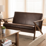 Load image into Gallery viewer, Baxton Studio Bianca Mid-Century Modern Walnut Wood Dark Brown Distressed Faux Leather 2-Seater Loveseat
