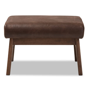 Baxton Studio Bianca Mid-Century Modern Walnut Wood Dark Brown Distressed Faux Leather Ottoman