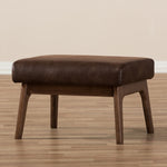 Load image into Gallery viewer, Baxton Studio Bianca Mid-Century Modern Walnut Wood Dark Brown Distressed Faux Leather Ottoman
