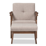 Load image into Gallery viewer, Baxton Studio Bianca Mid-Century Modern Walnut Wood Light Grey Fabric Tufted Lounge Chair And Ottoman Set
