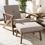 Load image into Gallery viewer, Baxton Studio Bianca Mid-Century Modern Walnut Wood Light Grey Fabric Tufted Lounge Chair And Ottoman Set
