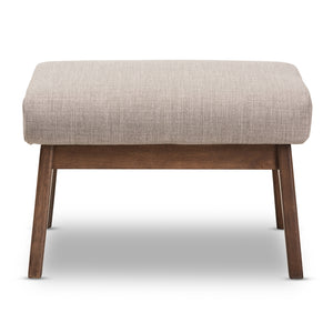 Baxton Studio Bianca Mid-Century Modern Walnut Wood Light Grey Fabric Ottoman