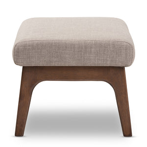 BAXTON STUDIO BIANCA MID-CENTURY MODERN WALNUT WOOD LIGHT GREY FABRIC OTTOMAN