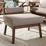 Load image into Gallery viewer, Baxton Studio Bianca Mid-Century Modern Walnut Wood Light Grey Fabric Ottoman
