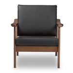 Load image into Gallery viewer, Baxton Studio Venza Mid-Century Modern Walnut Wood Black Faux Leather Lounge Chair
