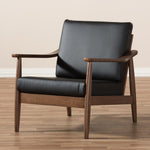 Load image into Gallery viewer, Baxton Studio Venza Mid-Century Modern Walnut Wood Black Faux Leather Lounge Chair
