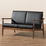 Load image into Gallery viewer, Baxton Studio Venza Mid-Century Modern Walnut Wood Black Faux Leather 2-Seater Loveseat
