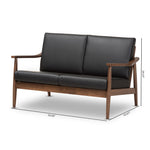 Load image into Gallery viewer, Baxton Studio Venza Mid-Century Modern Walnut Wood Black Faux Leather 2-Seater Loveseat
