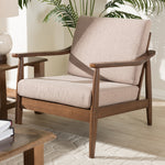 Load image into Gallery viewer, Baxton Studio Venza Mid-Century Modern Walnut Wood Light Brown Fabric Upholstered Lounge Chair
