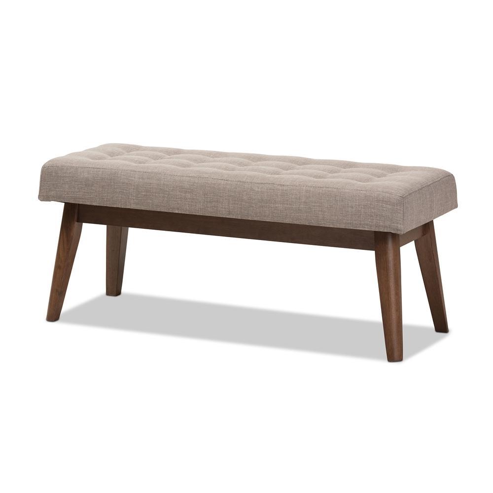 Baxton Studio Elia Mid-Century Modern Walnut Wood Fabric Button-Tufted Bench