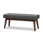 Load image into Gallery viewer, Baxton Studio Elia Mid-Century Modern Walnut Wood Fabric Button-Tufted Bench
