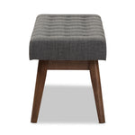 Load image into Gallery viewer, Baxton Studio Elia Mid-Century Modern Walnut Wood Fabric Button-Tufted Bench
