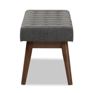 Baxton Studio Elia Mid-Century Modern Walnut Wood Fabric Button-Tufted Bench