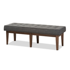 Baxton Studio Lucca Mid-Century Modern Walnut Wood Fabric Button-Tufted Bench