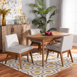 Load image into Gallery viewer, Baxton Studio Nexus Mid-Century Modern Greyish Beige Fabric Upholstered And Walnut Brown Finished Wood 5-Piece Dining Set
