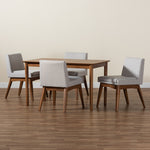 Load image into Gallery viewer, Baxton Studio Nexus Mid-Century Modern Greyish Beige Fabric Upholstered And Walnut Brown Finished Wood 5-Piece Dining Set
