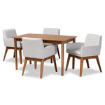 Load image into Gallery viewer, Baxton Studio Dorina Mid-Century Modern Greyish Beige Fabric Upholstered And Walnut Brown Finished Wood 5-Piece Dining Set
