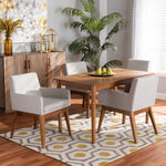 Load image into Gallery viewer, Baxton Studio Dorina Mid-Century Modern Greyish Beige Fabric Upholstered And Walnut Brown Finished Wood 5-Piece Dining Set
