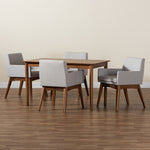 Load image into Gallery viewer, Baxton Studio Dorina Mid-Century Modern Greyish Beige Fabric Upholstered And Walnut Brown Finished Wood 5-Piece Dining Set
