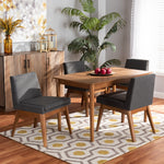 Load image into Gallery viewer, Baxton Studio Nexus Mid-Century Modern Dark Grey Fabric Upholstered And Walnut Brown Finished Wood 5-Piece Dining Set
