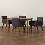 Load image into Gallery viewer, Baxton Studio Dorina Mid-Century Modern Dark Grey Fabric Upholstered And Walnut Brown Finished Wood 5-Piece Dining Set
