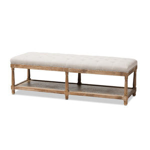 Baxton Studio Celeste French Country Weathered Linen Upholstered Ottoman Bench