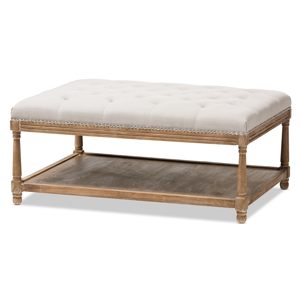 Baxton Studio Carlotta French Country Weathered Linen Rectangular Coffee Table Ottoman