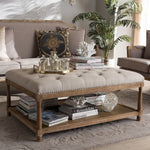 Load image into Gallery viewer, Baxton Studio Carlotta French Country Weathered Oak Beige Linen Rectangular Coffee Table Ottoman
