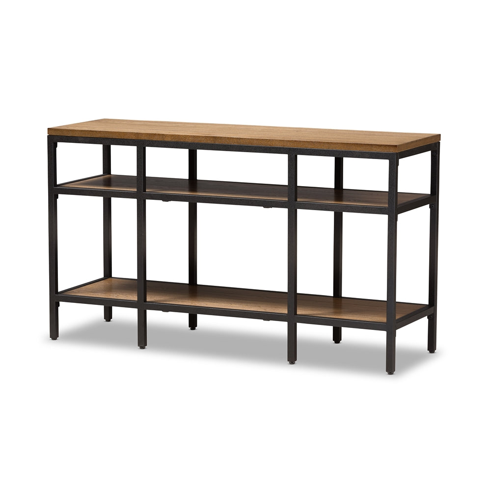 Baxton Studio Caribou Rustic Industrial Style Oak Brown Finished Wood And Black Finished Metal Console Table