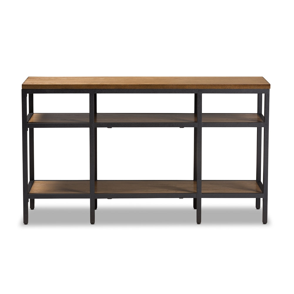 Baxton Studio Caribou Rustic Industrial Style Oak Brown Finished Wood And Black Finished Metal Console Table