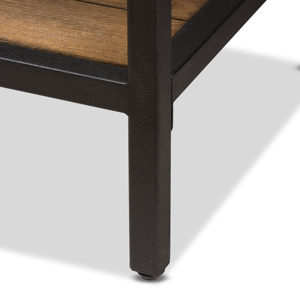 BAXTON STUDIO CARIBOU RUSTIC INDUSTRIAL STYLE OAK BROWN FINISHED WOOD AND BLACK FINISHED METAL CONSOLE TABLE