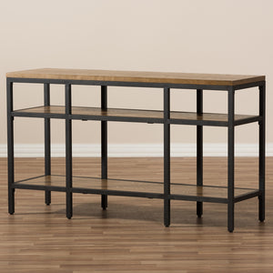 Baxton Studio Caribou Rustic Industrial Style Oak Brown Finished Wood And Black Finished Metal Console Table