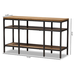 Baxton Studio Caribou Rustic Industrial Style Oak Brown Finished Wood And Black Finished Metal Console Table