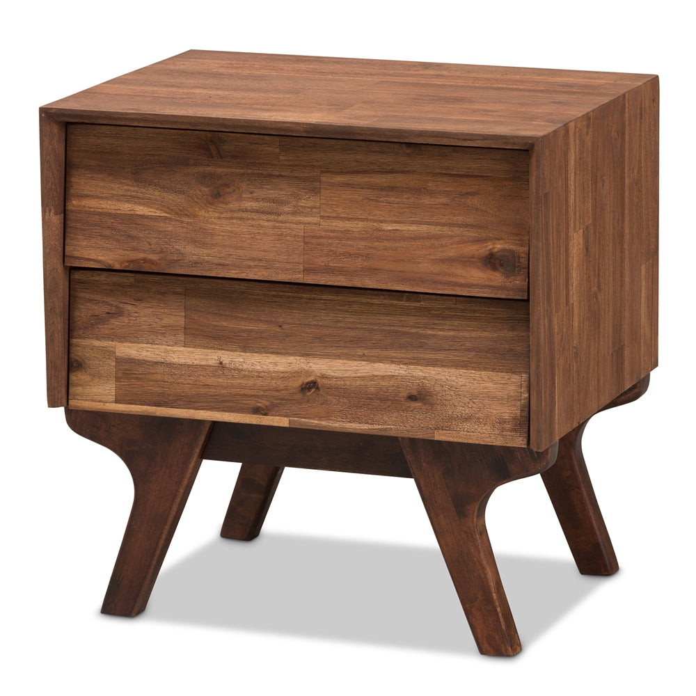 Baxton Studio Sierra Mid-Century Modern Wood 2-Drawer Nightstand